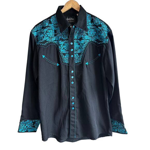 Lansky Bros. Floral Embroidered Rockabilly Western Pearl Snap Cowboy Shirt S - Picture 2 of 11